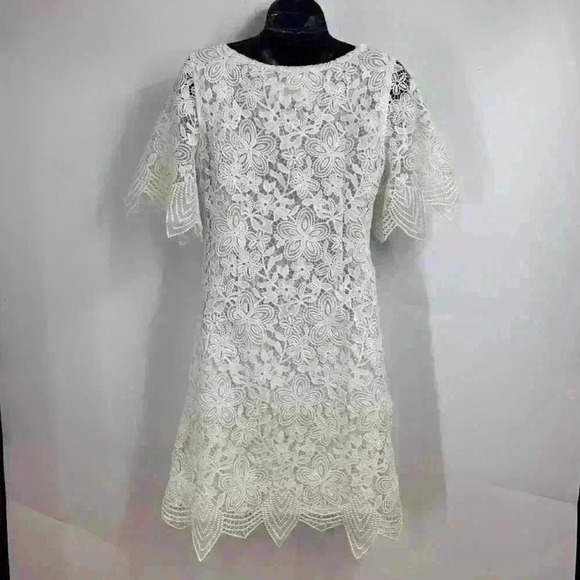 Anthropologie Dresses & Skirts - Anthropologie Women White Charleston Lace Scalloped Trim Mini Dress Size 2